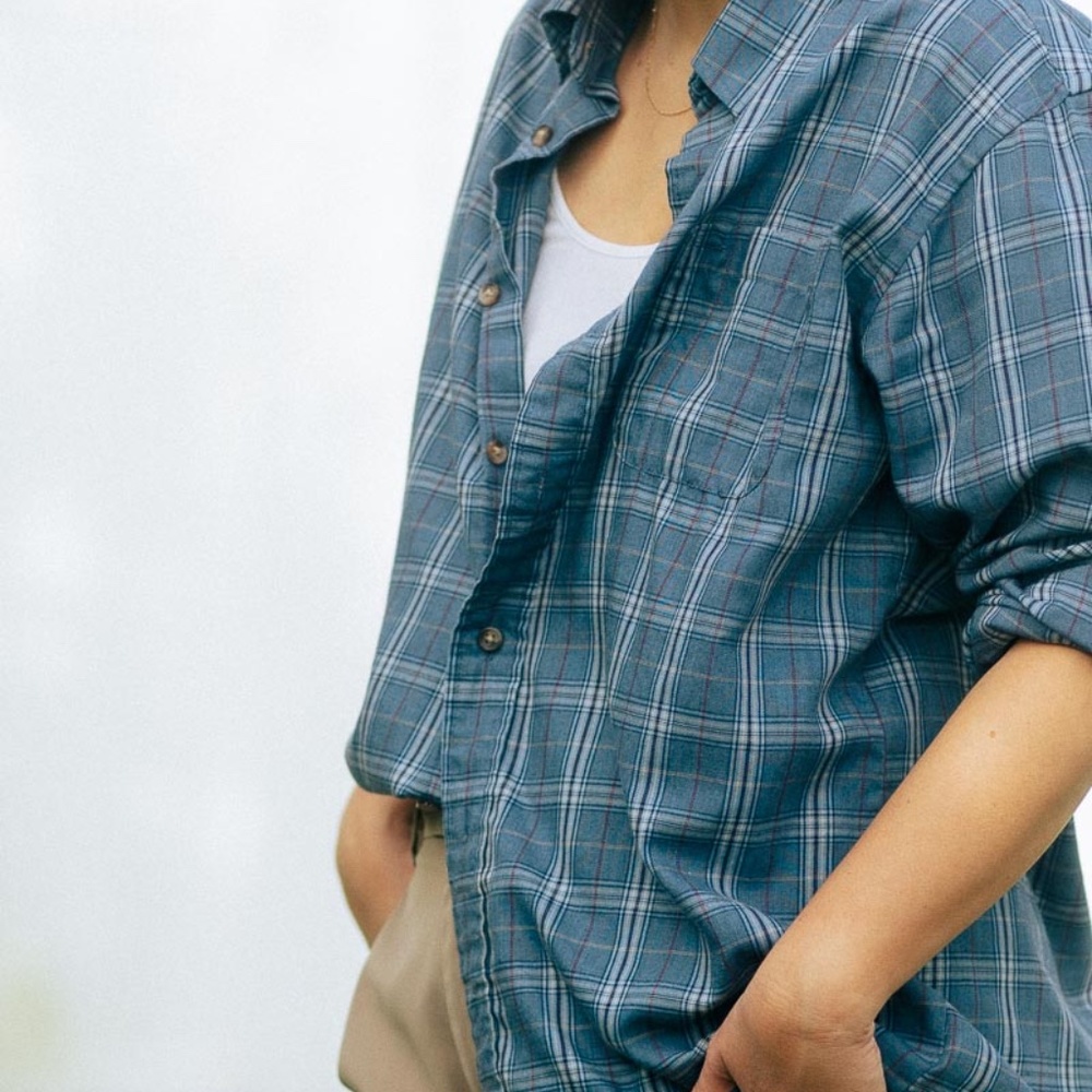 ARROW 1851 Men's Women's Blue Plaid Button Down Shirt Medium